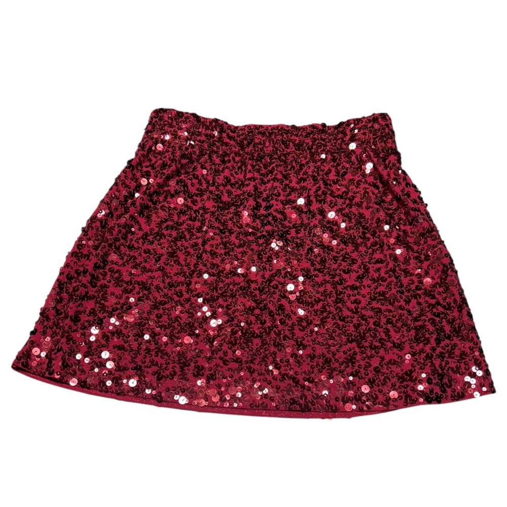Garnet Hill burgundy red sparkling full sequin pull on mini skirt party